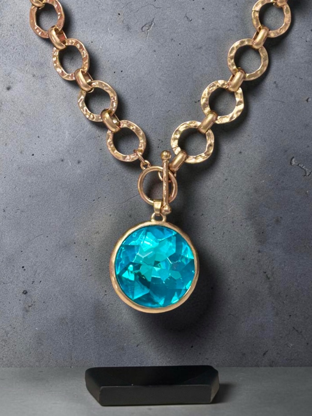 Bronze Gold Chain Necklace with Blue Pendant - Picture 2 of 5